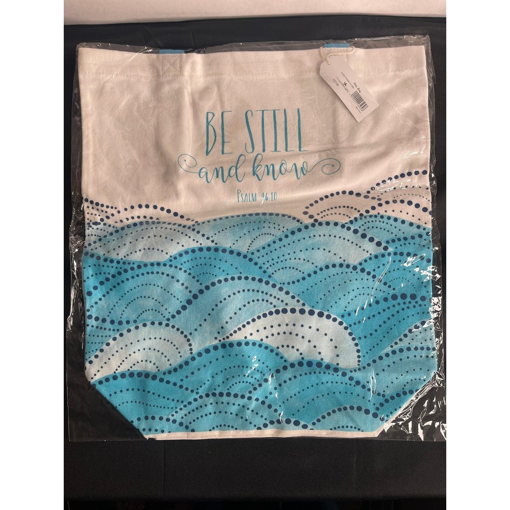 Christian Art Gifts Tote Bag Be Still & Know Psalm 46:10 Blue Wave Design TOT126